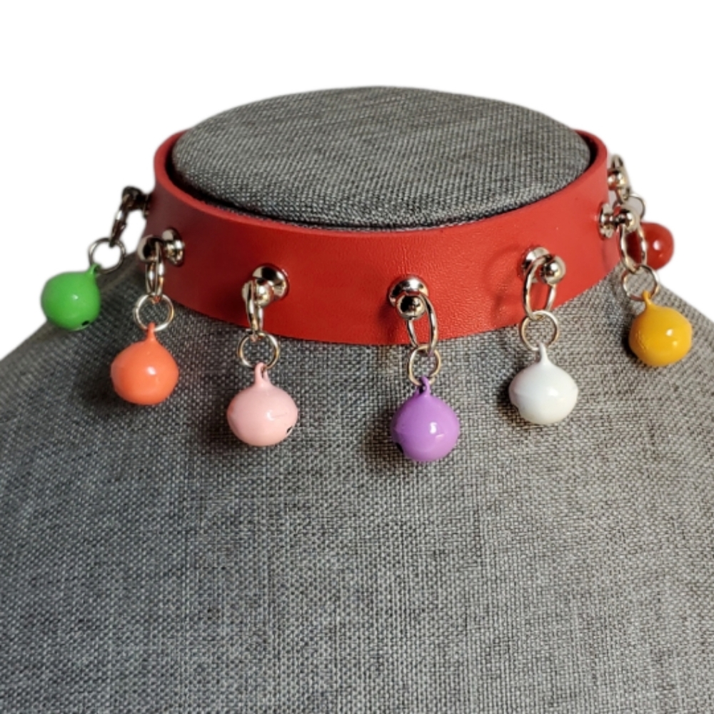 RED & MULTI COLORED BELLS RAVE CLUB CHOKER